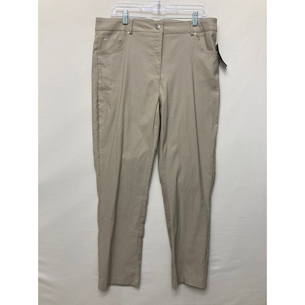 New Ava & Grace Slim Leg Pants size 14 Tan Khaki Stretch Preppy High Rise